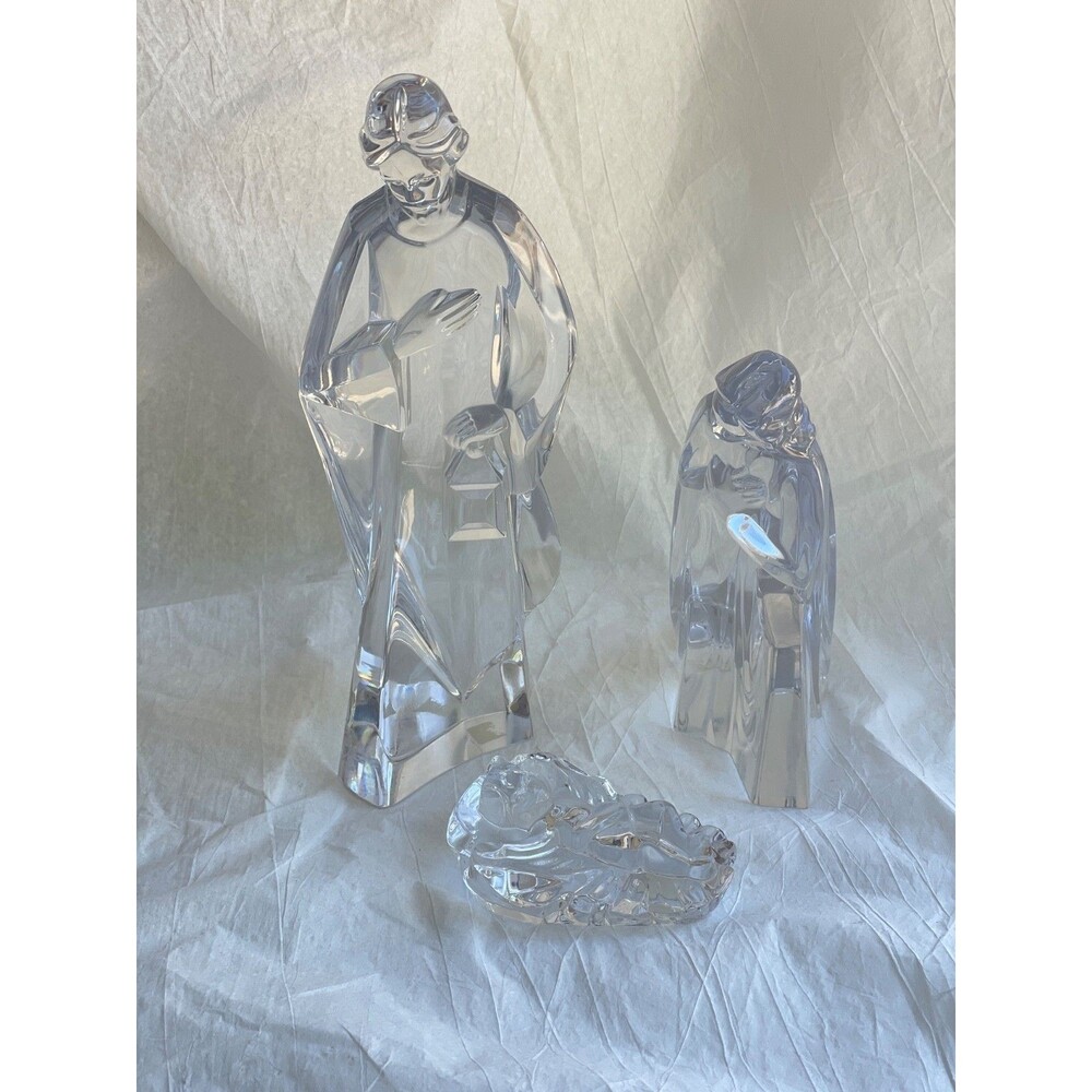Vintage Mikasa Crystal Nativity 3pc Set of Holy Family Christmas Large 11"